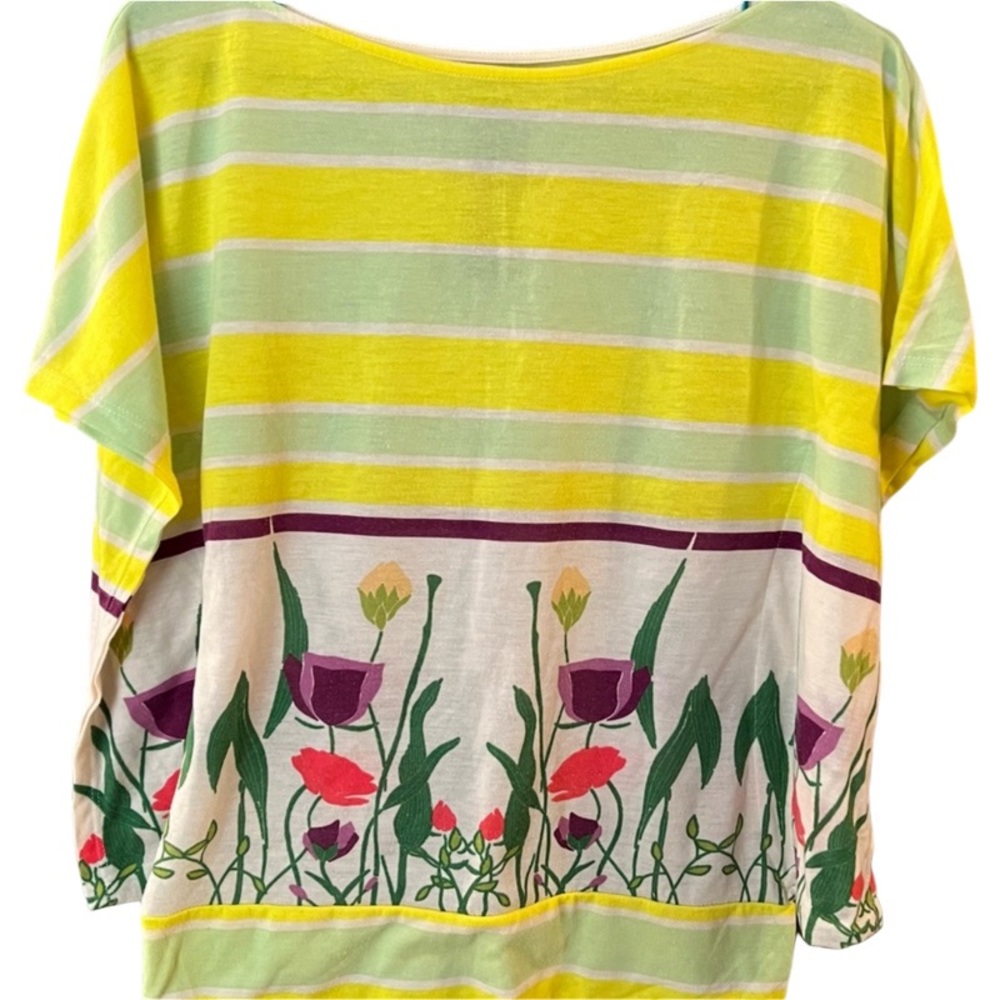 Zara High Neck Short Sleeve Floral Color Block Top